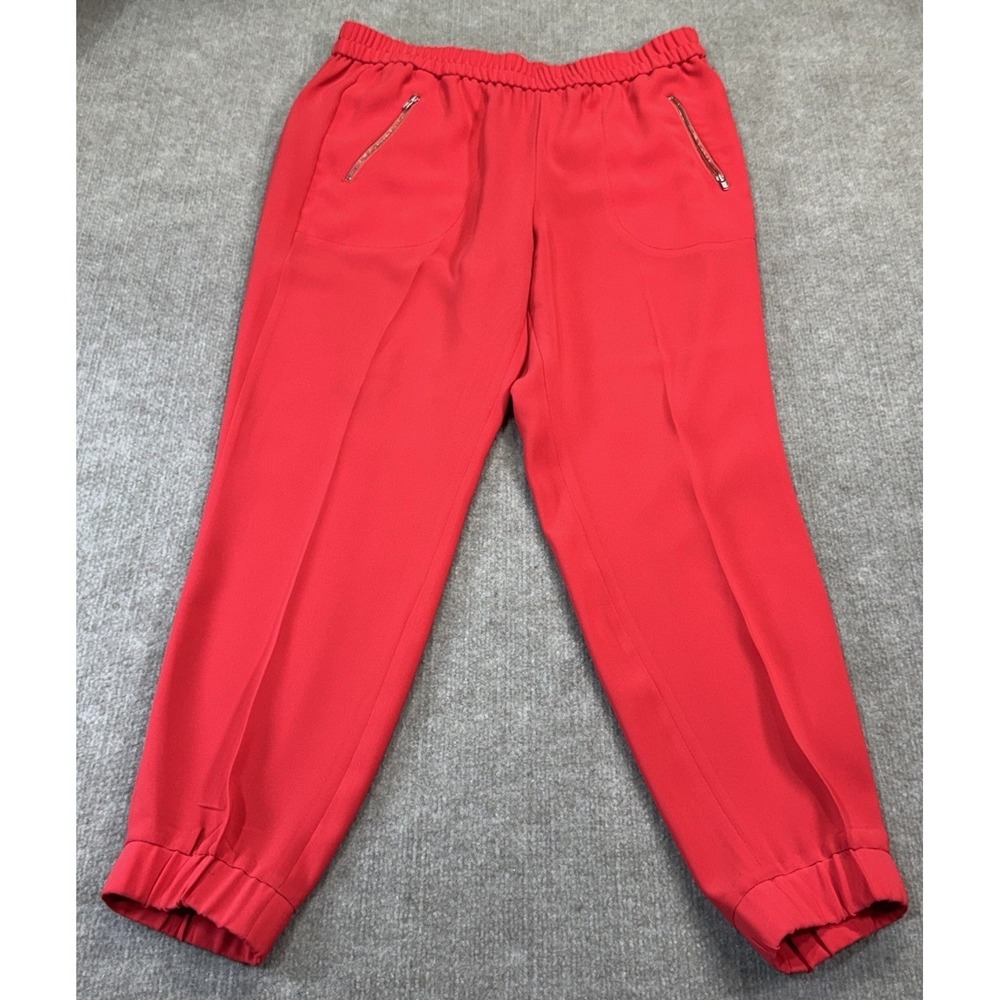 J Crew 12 Women Red Jogger Pant Elastic Waist Zipper Pockets Ankle Casual Lounge